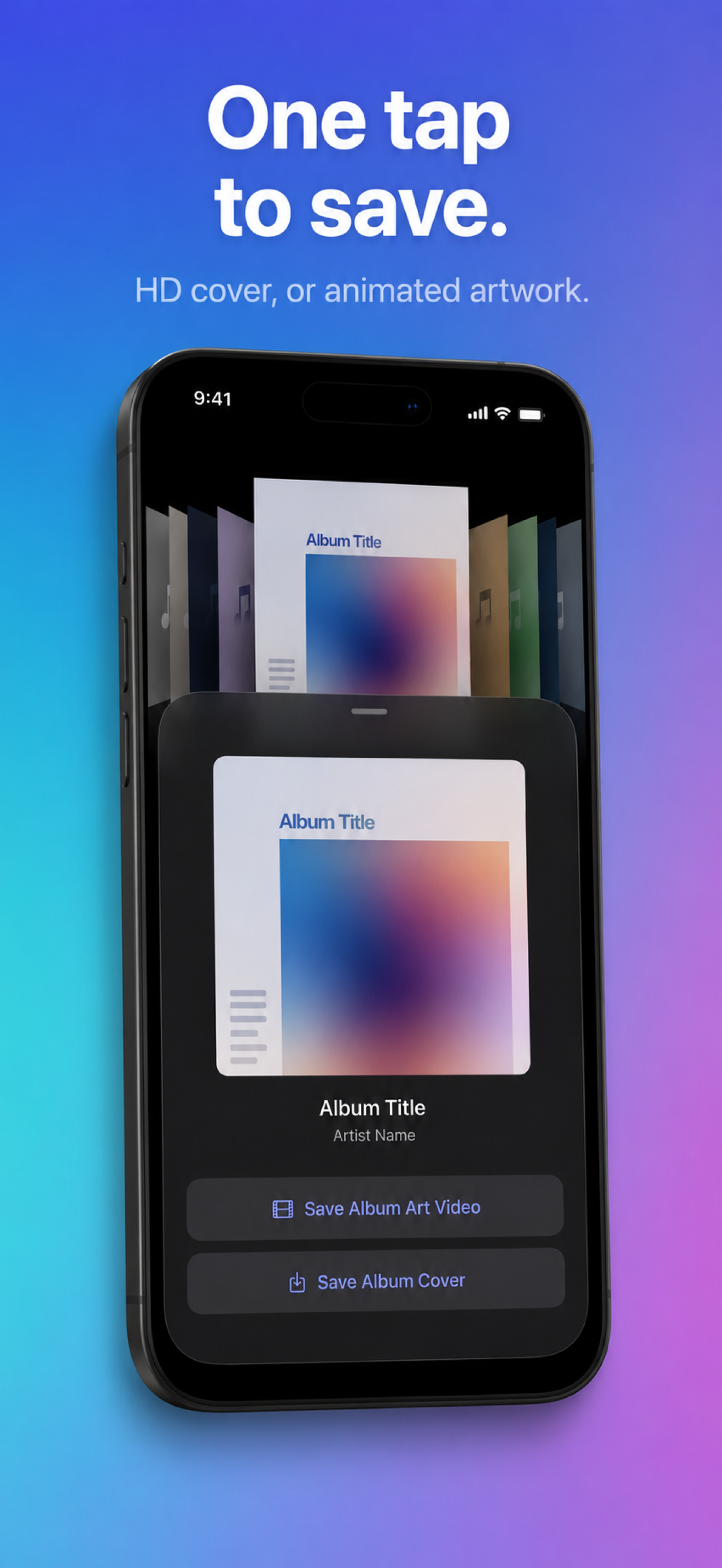 Album detail sheet with save actions